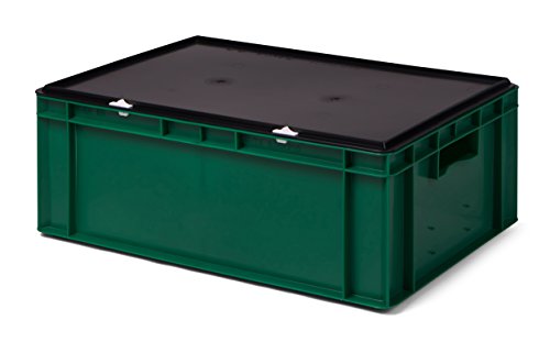 Lagerbehälter/Euro-Transport-Stapelbox K-TK 600/210-0, grün, mit Verschlußdeckel schwarz, 600x400x221 mm (LxBxH), aus PP. 40 Liter Nutzvolumen