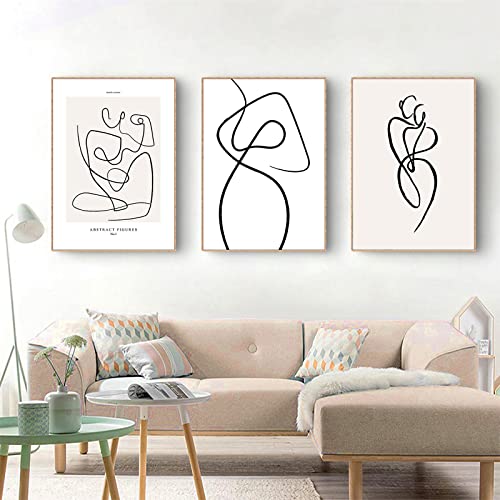 Trayosin Poster Set, Bilder 3er Set Abstrakte Linie Frau Leinwand Wandkunst,Schwarz Weiß Wandbilder,Modern Bild für Wohnzimmer Schlafzimmer Wanddeko,Ohne Rahmen (40x50cm)