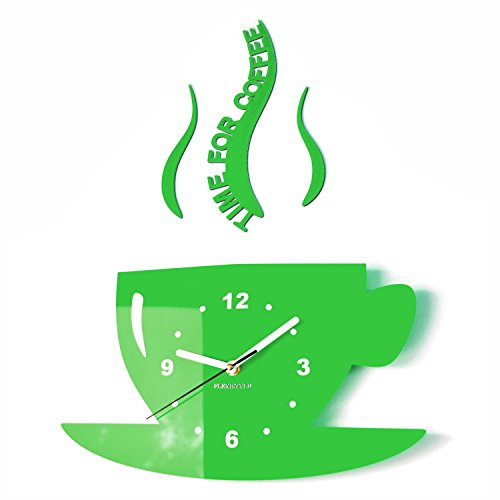 TASSE Time for coffee (Zeit für Kaffee) Moderne Küche Wanduhr grün, 3d römisch, wanduhr deko