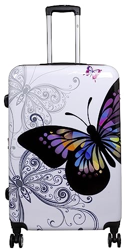 Trendyshop365 Reisekoffer Hartschale Schmetterling 77 Zentimeter 94 Liter 4 Räder Weiß Printdesign Zahlenschloss