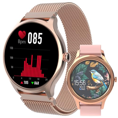 FOREVER Smartwatch Uhr Sport Armband SB-340 Bluetooth für Damen und Herren, Fitness-Tracker, wasserdicht, Smartwatch kompatibel mit Android und iOS, Gold