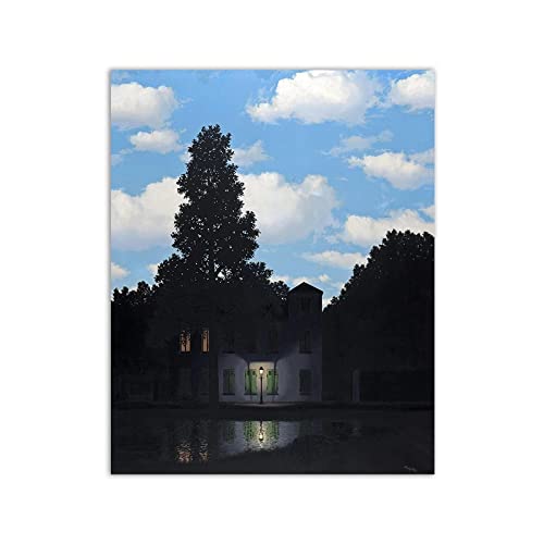 Rene Magritte Berühmte Leinwandbilder Reproduktion auf Leinwand Empire Of Light Surrealismus Poster und Drucke,Leinwand Wandkunst Bild für Wohnzimmer Dekoration 90x120cm(35x48in) Rahmenlos