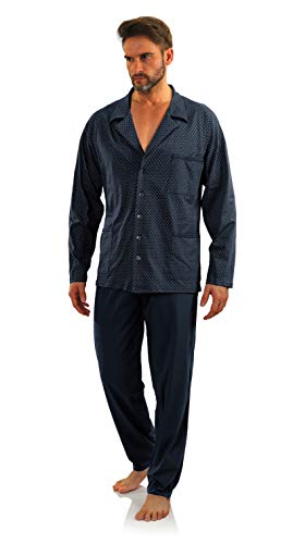 Sesto Senso® Herren Schlafanzug Lang Pyjama mit Knopfleiste 100% Baumwolle Knöpfe Langarm Shirt mit Taschen Pyjamahose Zweiteilig Set Nachtwäsche (M, kotwice Gran)