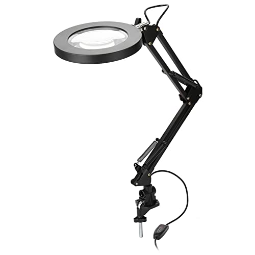 LED-Lupenlampe mit Klemmhalterung 5-fache Vergrößerungsleuchte und klappbarer Hals für Nagelstudio-Maniküre Tattoo Beauty, 2 Modi und dimmbar