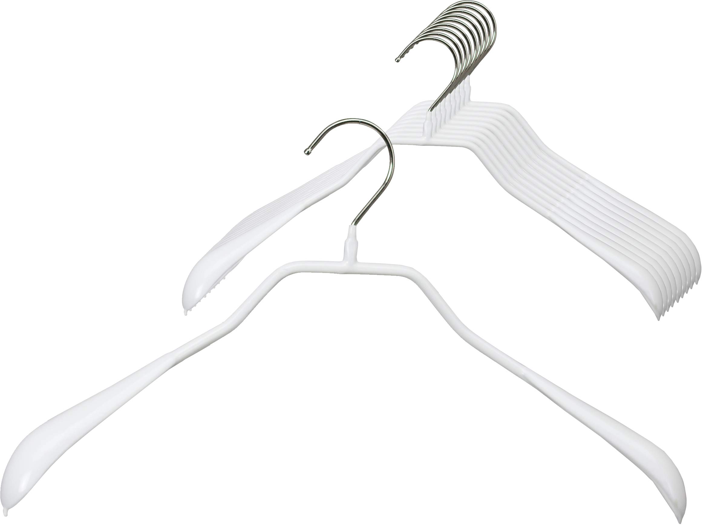 MAWA Kleiderbügel, 10 Stück, körpergeformte Metallbügel für Jacken, Mäntel, Blazer und Jacketts, 360° drehbarer Haken, hochwertige Antirutsch-Beschichtung, 42 cm breit, Weiß