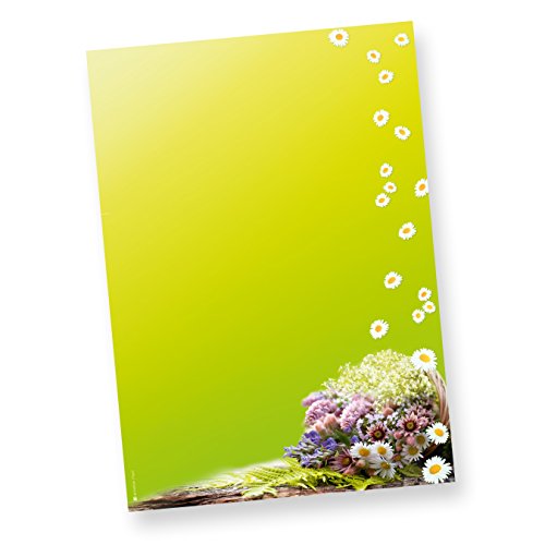 TATMOTIVE Briefpapier-Motiv Grüner Frühling mit Blumen DIN A4, 90 g Offsetpapier - 250 Blatt - grün