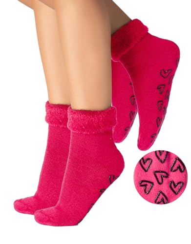 CALZITALY Bunte Damen Warme Socken Angora Effekt | Einheitsgröße | Made in Italy (2 X Fuxia)