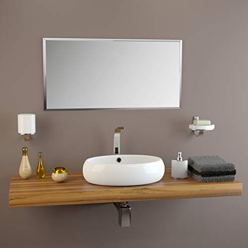 glasshop24 Badezimmer-Spiegel Wandspiegel Bad-Spiegel Silber | Spiegel ohne Rahmen, Spiegel zum Aufhängen mit Befestigungsset | Mit Facette | BxH 55x100 cm