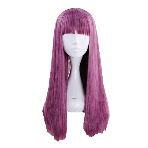 Descendants 2 Mal 60cm Purple Mix Straight Flat Bangs Synthetic Cosplay Wig Womens Halloween Party Wigs+wig cap