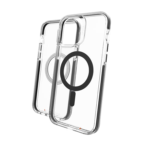 Gear4 Santa Cruz Snap Case – MagSafe kompatibel, transparente Hülle, die das D3O Schutzmaterial hervorhebt, für Apple iPhone 6.7 – Schwarz