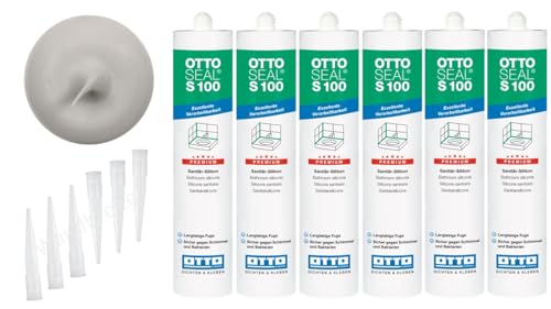 OTTOSEAL S 100 Premium-Sanitär-1K-Silicon Dichtstoff matt 6 Kartuschen auf Acetat Basis Otto Chemie (6x matt silbergrau C8678)