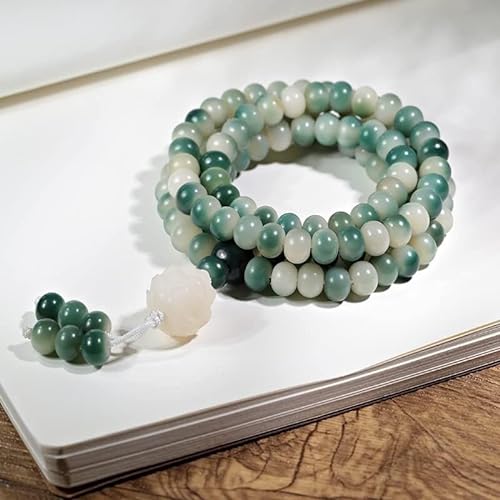RiJpex Rosenkranz-Armband, buddhistische Halskette, verwitterte weiße Jade, Lotusblume, geschnitztes Bodhi-Wurzel-Armband, 108 Buddha-Perlen, Halskette for Damen (Farbe: 9 mm) (Color : 10mm 03)