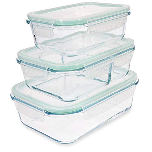 Navaris Glas Frischhaltedose Set mit Deckel - 3x Vorratsdosen in 3 Größen - auslaufsicher hitzebeständig kältebeständig - Glasbehälter Boxen