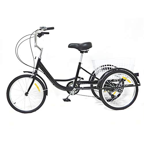 Ethedeal 20 Zoll Dreirad für Erwachsene mit Einkaufskorb, 3-Rad Fahrräder 8 Gange Dreirad für Senioren, für Adult Tricycle Comfort Fahrrad für Outdoor Sports Shopping (Schwarz)