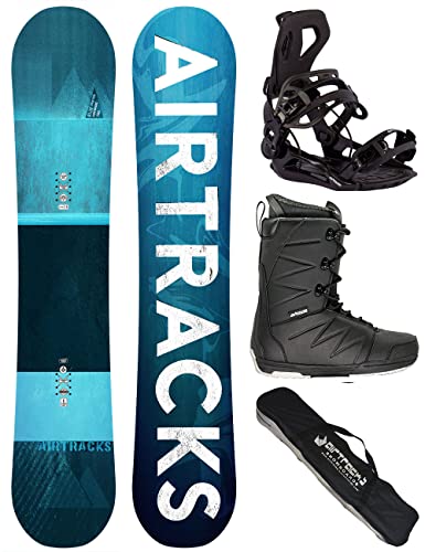 AIRTRACKS Snowboard Set Board Blue Drifter Wide Hybrid Rocker 164 + Snowboard Bindung Master + Boots Star Black 44 + Sb Bag