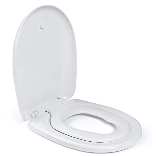 Aqua Bagno Junior Universal Premium WC-Sitz inkl. Absenkautomatik aus Polypropylen, O-Form Toilettendeckel mit Kindersitz, Familien Klodeckel WC Deckel, Toilettensitz mit softclose Funktion, weiß