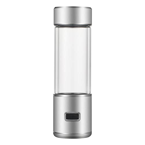 FXNFXLA Wasserstoff-Wasserflaschengenerator, PEM- und SPE-Technologie, hohe Konzentration bis zu 1600 ppb, Premium-Borosilikatglas, für Wellness, 300 ml(Color:Silber)