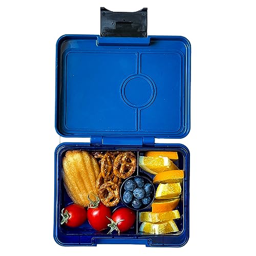 Yumbox Snackbox, 3 Fächer, auslaufsichere Bento-Lunchbox für Kinder (Monte Carlo Blau mit durchsichtigem marineblauem Tablett) (MBSN202303N)