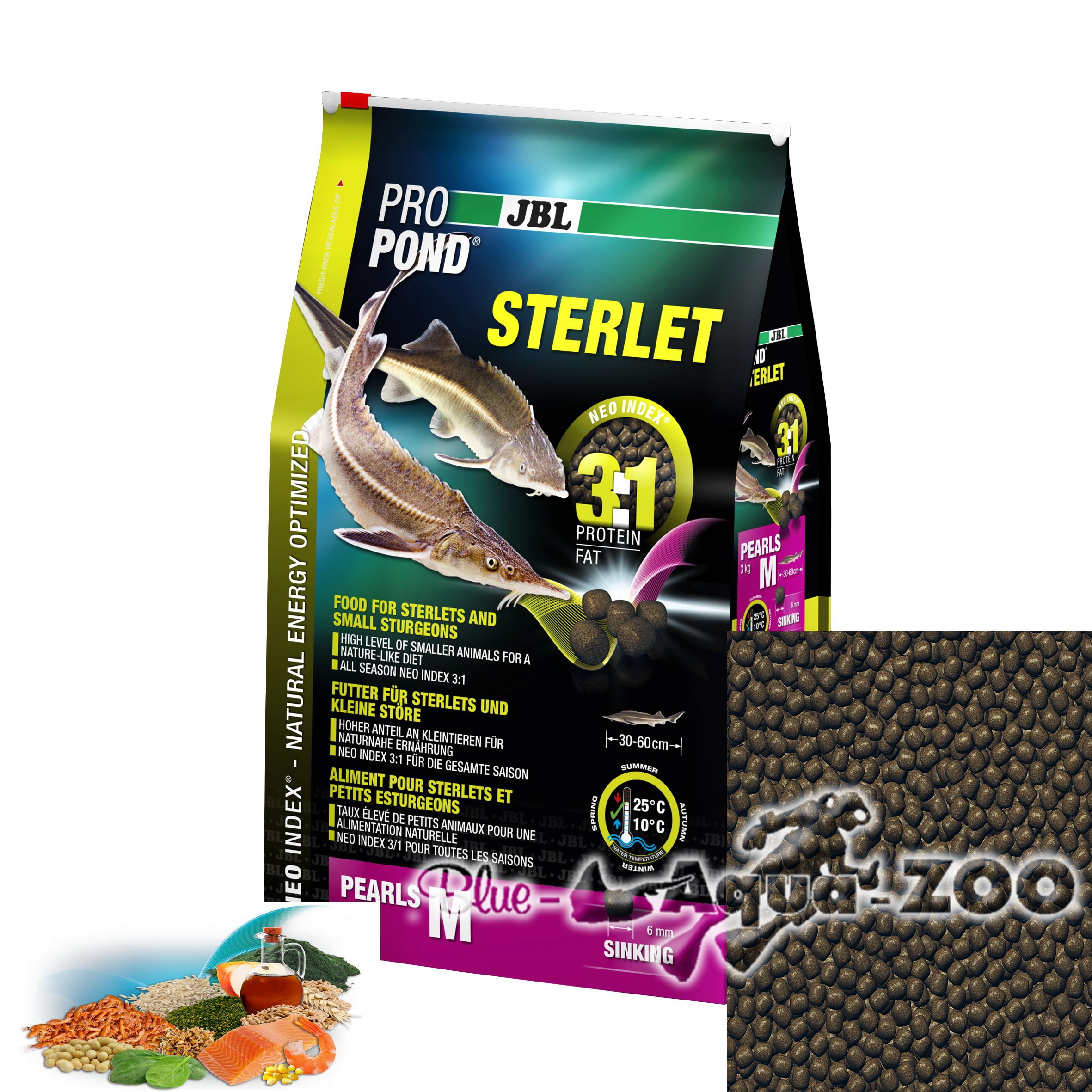 JBL Futter für Sterlets und kleine Störe, Sinkende Futterperlen, Spezialfutter, ProPond Sterlet, Göße M, 6,0 kg