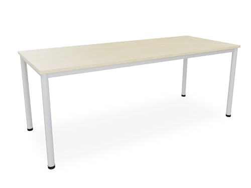 Schreibtisch in verschiedenen Größen und Farben, Konferenztisch graues Metallgestell, Stabiler Besprechungstisch Arbeitstisch, Bürotisch hauseigene Fertigung (B: 200 cm x T: 80 cm, Ahorn)