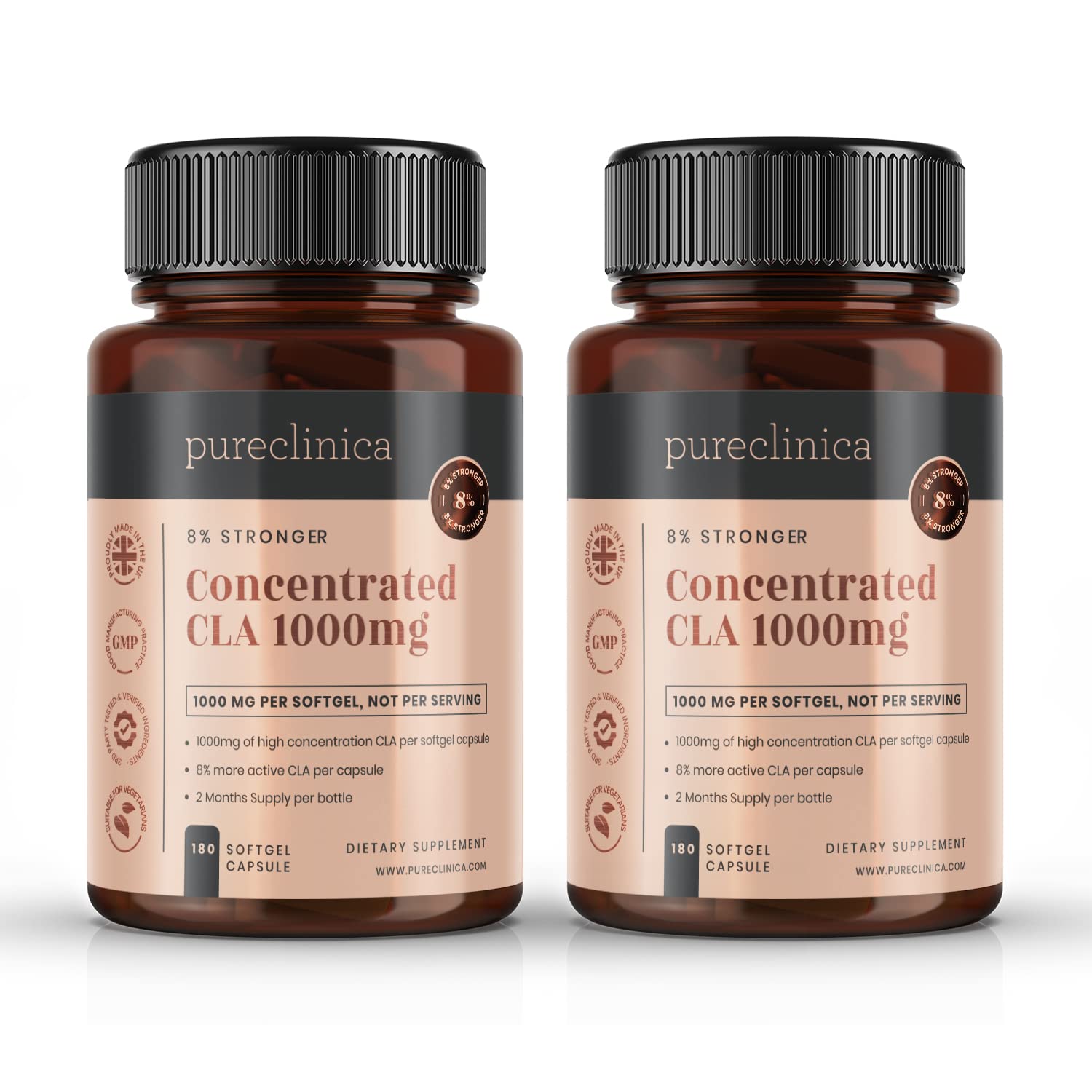 Pureclinica Concentrated CLA 1000mg 4 Months Supply 84% Rich Conjugated Linoleic Acid. The strongest CLA available, burns stubborn abdominal fat by Pureclinica