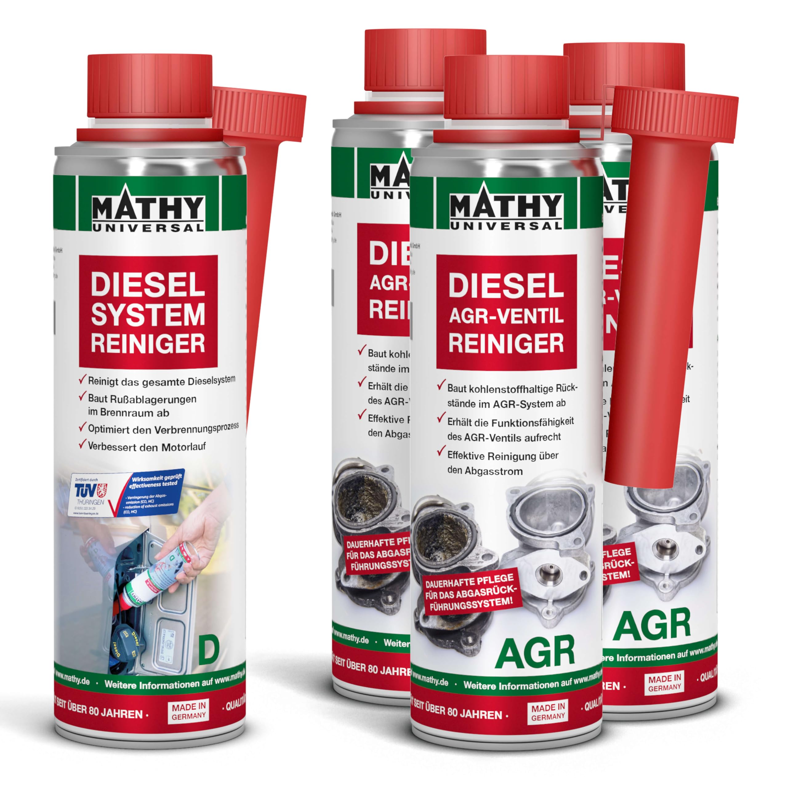 MATHY AGR-Kur - AGR-Ventil Reiniger - Set Diesel Systemreiniger für intensive - Reinigung - Additiv, 4 Dosen