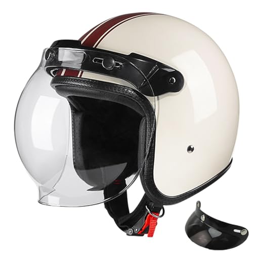 Retro Style Motorrad Open Face 3/4 Helm mit Blase Linse für Chopper Scooter Cruiser, Motorrad Halbhelm, ECE Certified Herren und Damen Vintage Moped Helm für Four Seasons