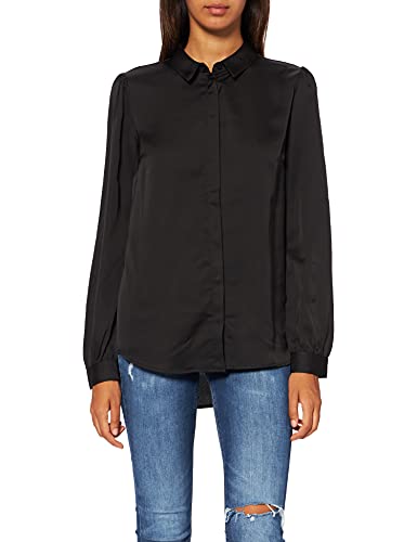 Vila Damen VIELLETTE Satin L/S Shirt/SU-NOOS Bluse, Black, 44