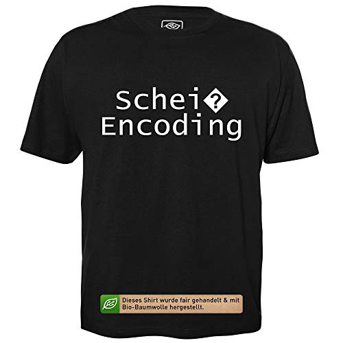 Schei? Encoding - Herren T-Shirt für Geeks mit Spruch Motiv aus Bio-Baumwolle Kurzarm Rundhals Ausschnitt, Größe 4XL