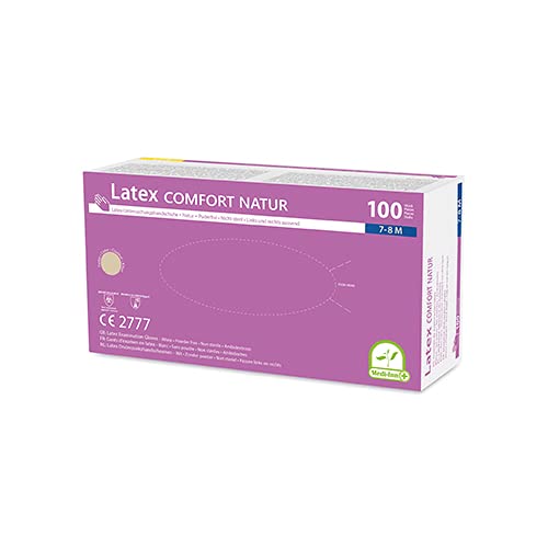 Medi-Inn Latex Comfort Natur Einmalhandschuhe puderfrei (M, 10 x 100 = 1000 Stück)
