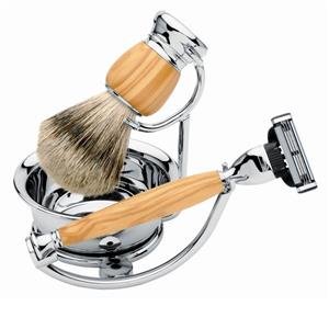 Deluxe Shaving Set with Olive Wood Handles . Made by ERBE in Germany, Solingen