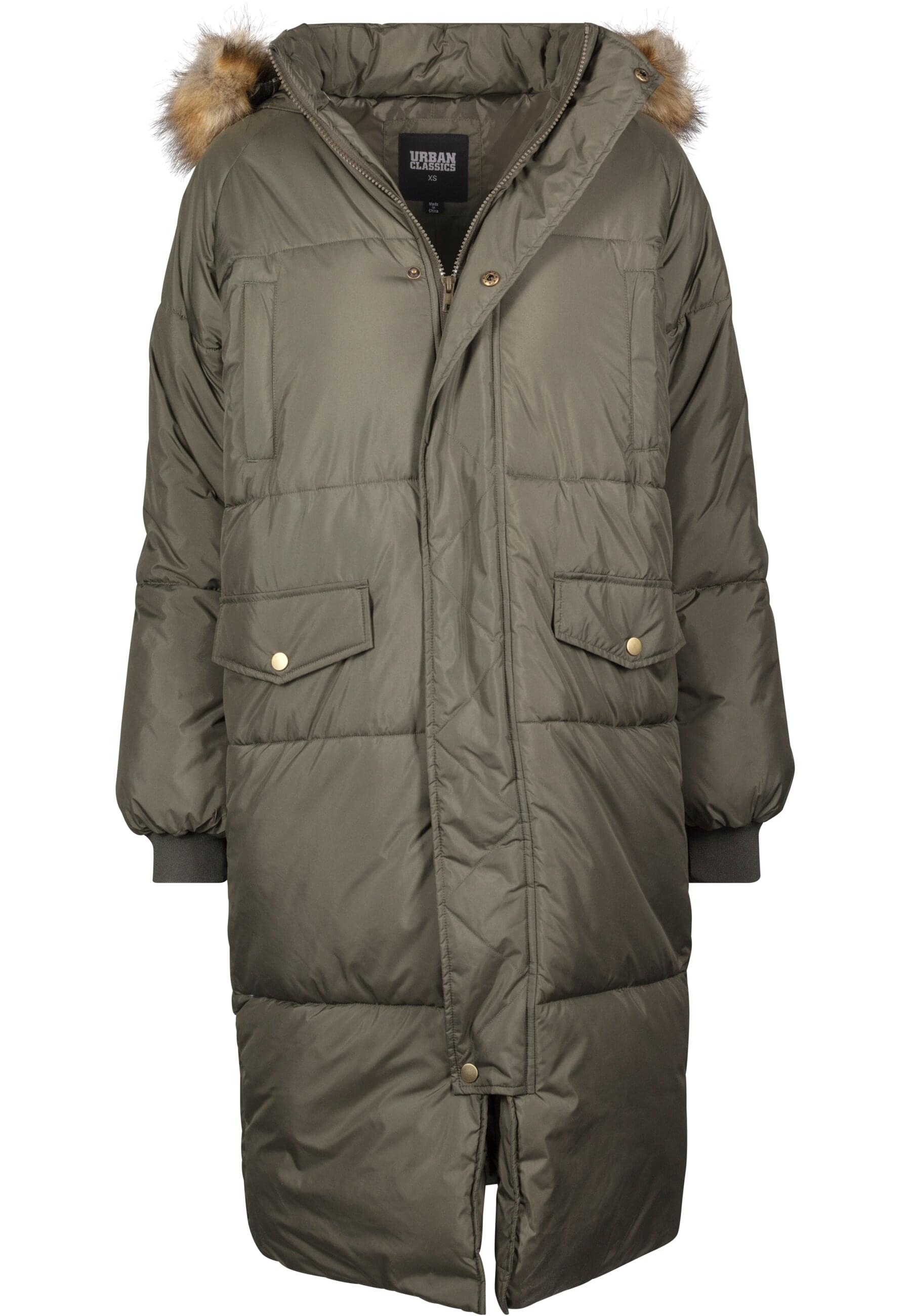 URBAN CLASSICS Winterjacke "Urban Classics Damen Ladies Oversize Faux Fur Puffer Coat", (1 St.), mit Kapuze