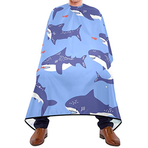 Shaving Beard Hairdressing Haircut Capes - Cute Shark Professional Waterproof with Snap Closure Adjustable Hook Unisex Hair Cutting Cape