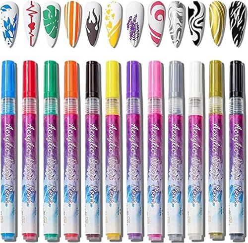 6/12 Farben Ultradünner Kurven-Manikürestift, 3D-Nagelkunststift-Set, Nagel-Graffiti-Stift für Nagelkunstmalerei, tragbares Zeichnen, schnell trocknendes Maniküre-Werkzeug (12pcs)
