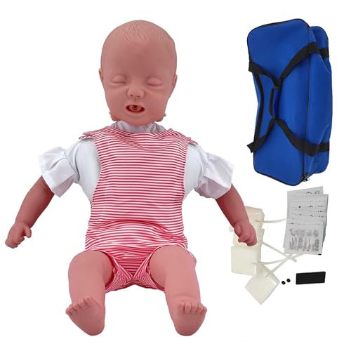 KDJFS Säugling Trainingspuppe für Erste Hilfe Training, Atemwegsobstruktion Baby-Trainingsmodell mit 4 Austauschbaren Lungenbeuteln und 20 Zylindrischen Blöcken Simulieren Fremdkörper