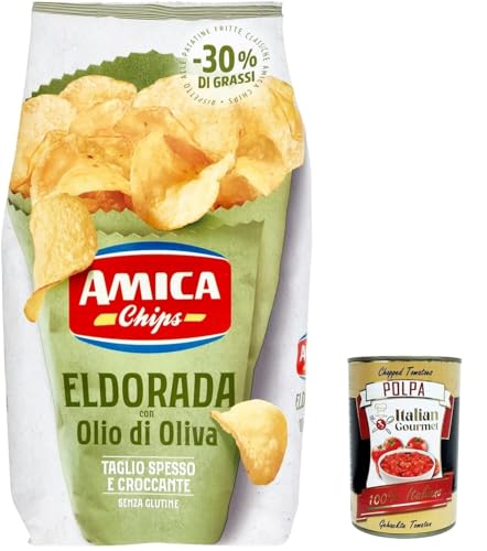 10x Amica Chips Eldorada con Olio di Oliva Kartoffelchips mit Olivenöl 130g glutenfreie knusprige Kartoffel chips