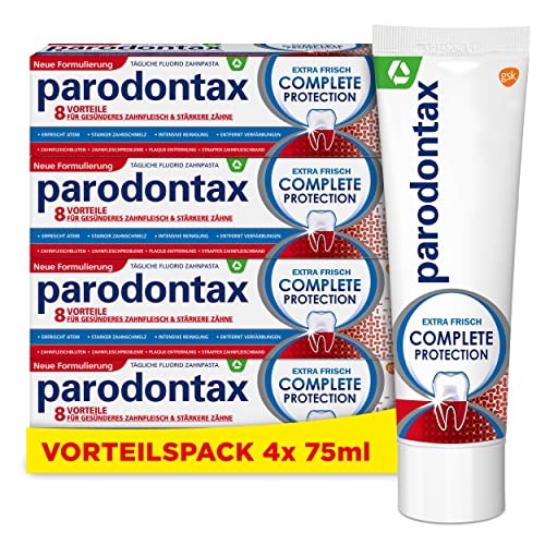 Parodontax Complete Protection Zahnpasta mit Fluorid, 4x75ml, hilft Zahnfleischbluten zu reduzieren und vorzubeugen