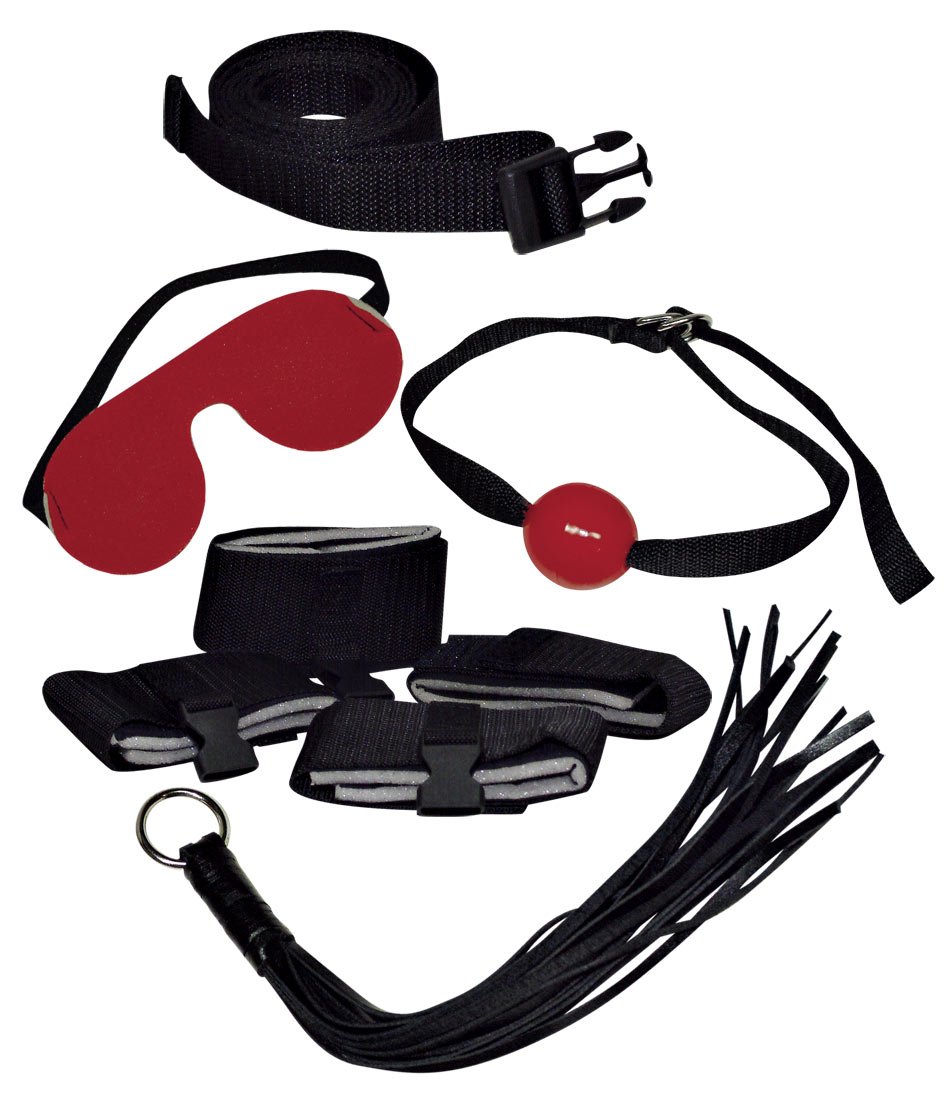 Bad Kitty Bondage-Set - 8-teiliges Fessel-Set für Frauen und Männer, verwendbar für Hände und Füße, Paar-Toy, ideal als Einsteiger-Set, schwarz/rot