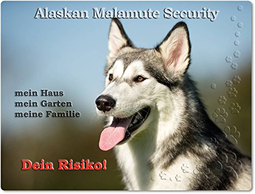 Merchandise for Fans Warnschild - Schild aus Aluminium 30x40cm - Motiv: Alaskan Malamute Security (01)