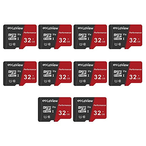 LaView 32 GB Micro SD Karte 10 Pack, Micro SDXC UHS-I Speicherkarte - 95 MB/s, 633X, U3, C10, Full HD Video V30, A1, FAT32, High Speed Flash TF Karte P500 für Computer mit Adapter/Telefon/Tablet /PC