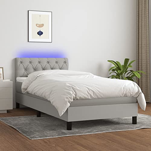 BAZZI Boxspringbett 80 x 200 cm mit Matratze und Led Bett Komplett Polsterbett 80 x 200 cm mit Matratze Schlafzimmerbett Doppelbett Komplett Hellgrau-60 Bett Bettrahmen Lattenrost Jugendbett Stoff