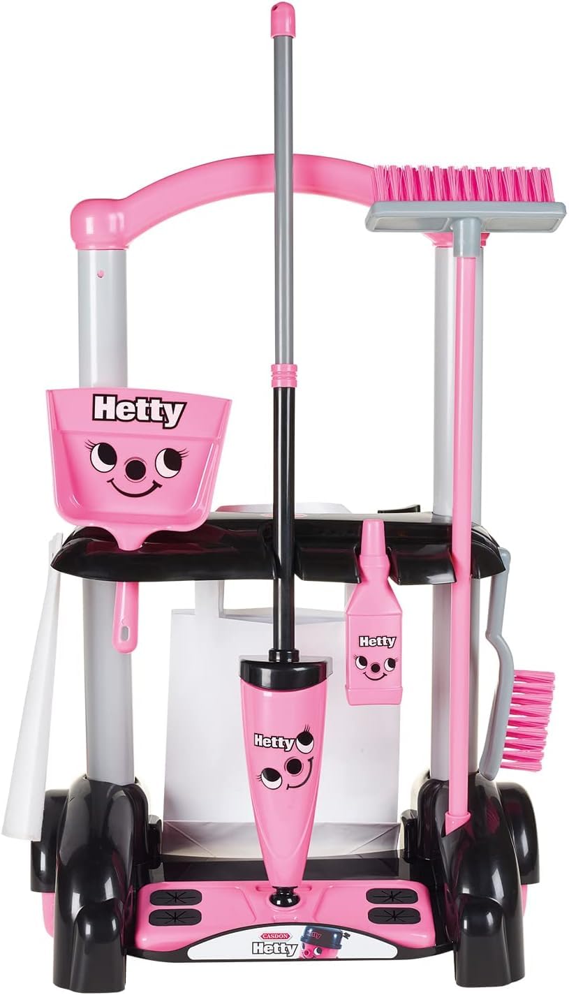 Casdon Hetty Cleaning Trolley , Hetty-Inspired Toy Cleaning Trolley For Children Aged 3+ , Wheels Around From Room To Room!, Pink, 44 x 27 x 12 cm