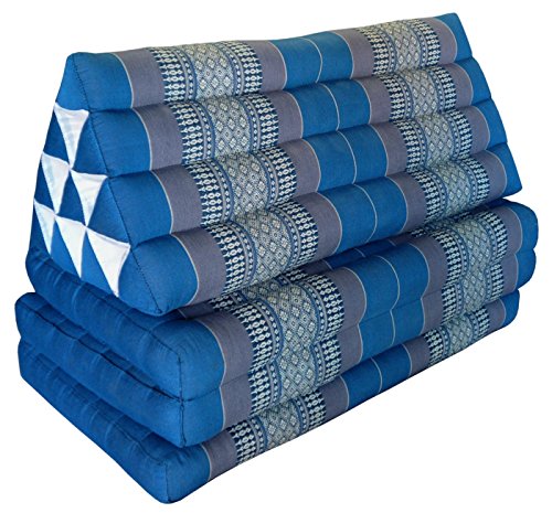 Wilai Thaikissen XXL Kapok ausklappbar Entspannungskissen Bodenkissen Sitzkissen Bodenmatte Loungekissen Zierkissen Yogakissen (81918 - blau/grau)