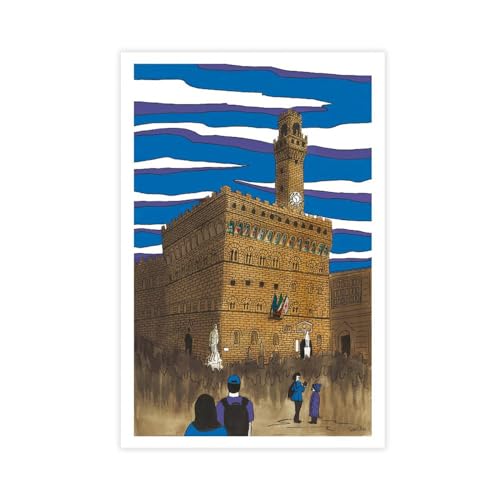 TIDINKFG Aquarell-Illustration von Palazzo Vecchio auf Leinwand, Wandkunst, Dekordruck, Bild Gemälde für Wohnzimmer, Schlafzimmer, Dekoration, ungerahmt, 40 x 60 cm