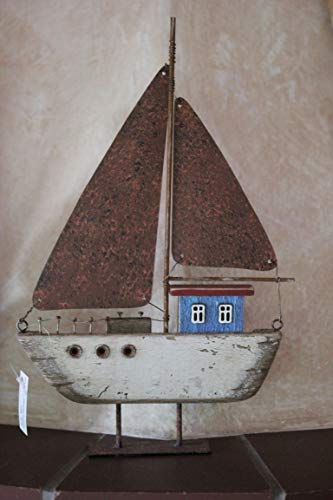 Segelboot zum Stellen, aus Holz/Metall, 32 x 20 x 3,5 cm, Maritime Deko
