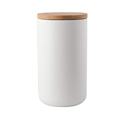 Keramik-Vorratsdose mit Holzdeckel, Keramik-Lebensmittelbehälter für Kaffee, Zucker, Tee, Gewürze und Nüsse (weiß, 1000 ml)