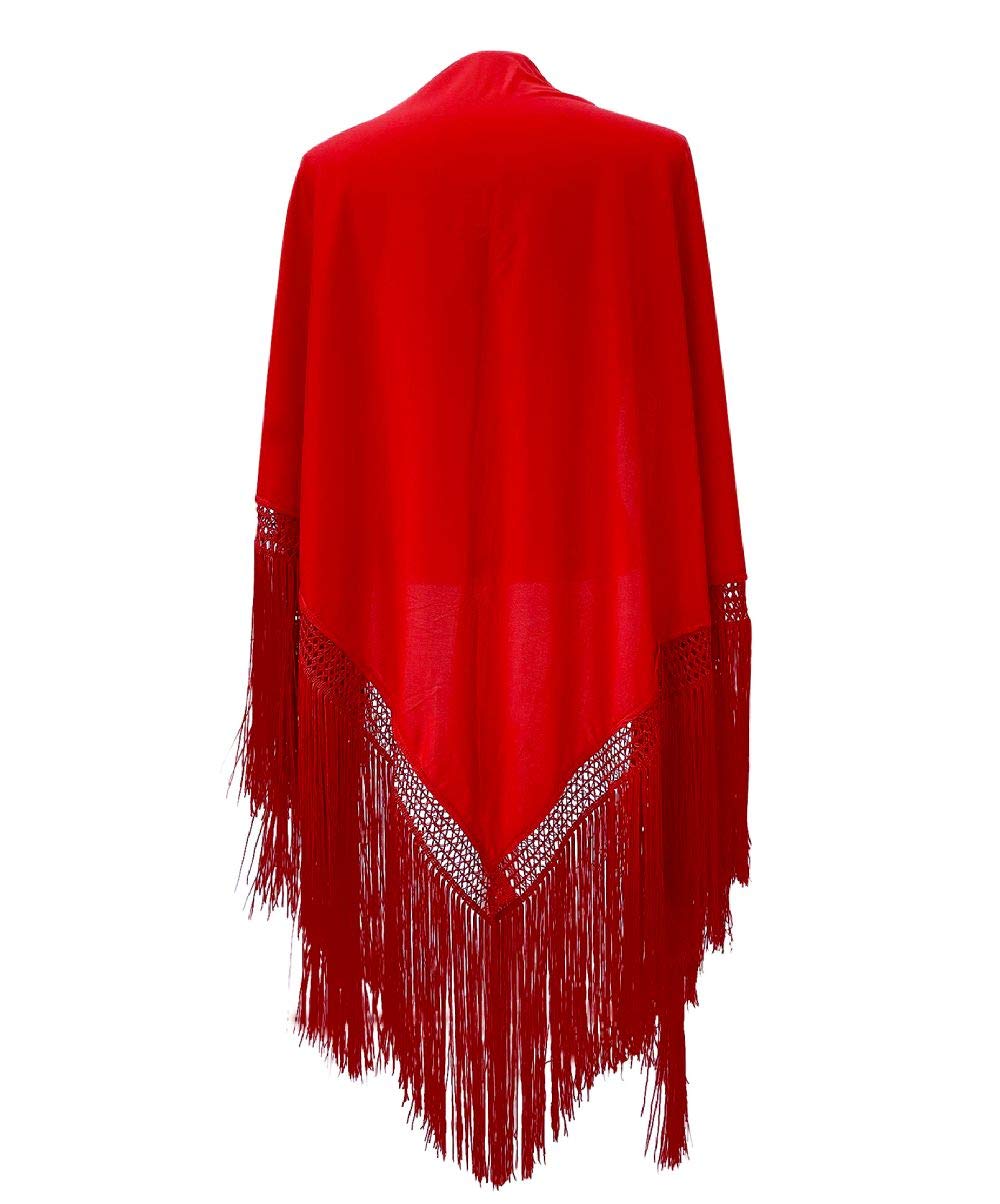 La Senorita Spanischer Manton Tuch Schal Rot einfarbig Größe: Large 190 * 90 cm für Damen