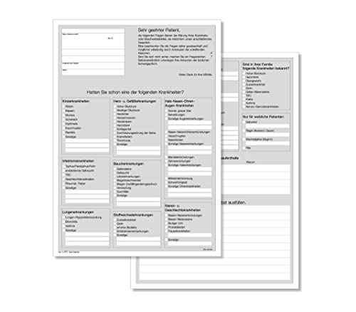 Anamnesebogen für Ärzte und Heilpraktiker, DIN A4 Hochformat, 2-seitig, weiß, 1000 Blatt