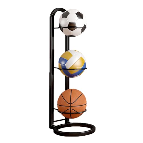 UIIXYEU Ball Aufbewahrung, Ballständer Fussball, Mehrschichtiges Metall Basketball Halter für Basketball Fußball Volleyball (Schwarz, 3)