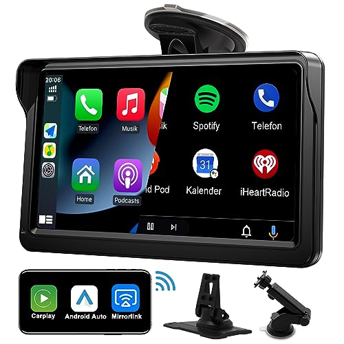 Autoradio Mit Bildschirm Für Wireless Apple Carplay/Android Auto/Mirror Link, Tragbar Car Play Touch Display 7 Zoll Car Screen mit Bluetooth, Siri/Google, FM, AUX, Navigationsgerät für Auto LKW Navi